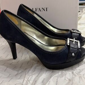 Alfani Black Peep-Toe Heels with Buckle Detail